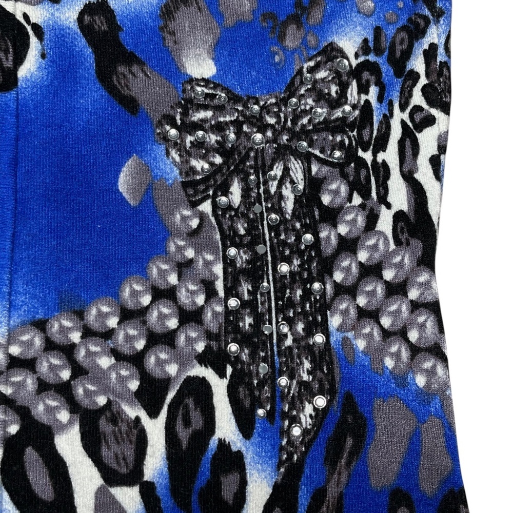 Cache Leopard Print Rhinestone Embellished Knit Cardigan Sweater Blue Size Small - Picture 5 of 9